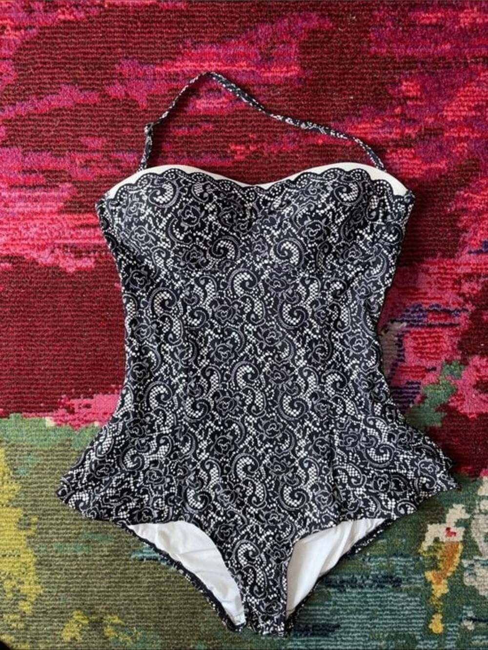 SOLD DKNY Bathing Suit Ruffle Black & White 12 - Picture 2 of 5